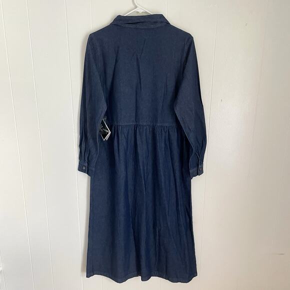 Vtg 90s Denim Maxi Dress S Prairie Button Down Cowgirl Modest Cottagecore - Picture 2 of 7